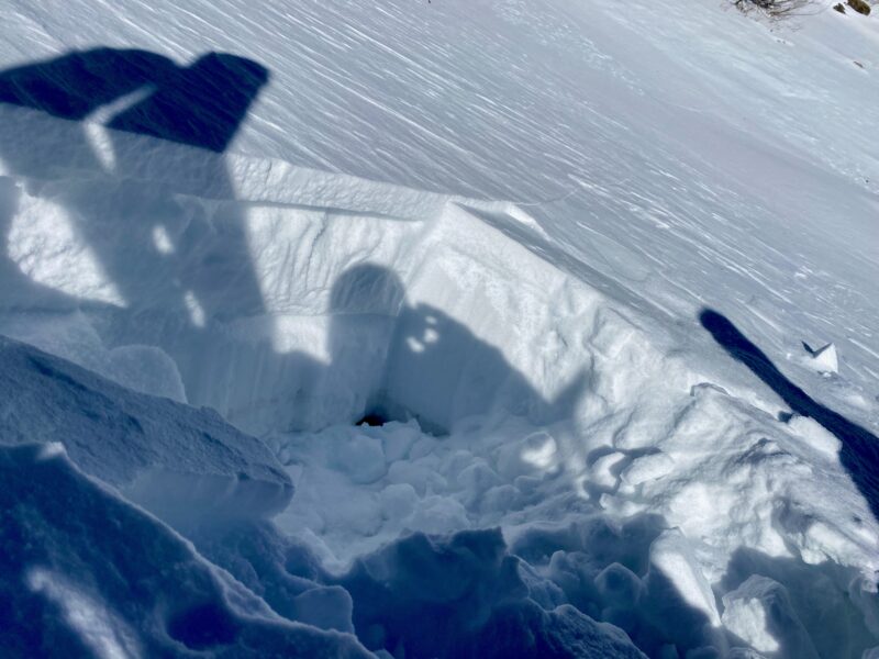 We got this slope to collapse and crack.  A knife hard wind slab on the surface with faceted snow below.  This will be a concerning snowpack structure when we add snow here potentially next week!