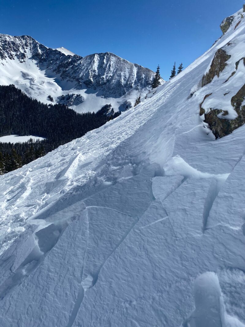 Small convex roll that was loading with wind.  Small intentionally triggered wind slab avalanche