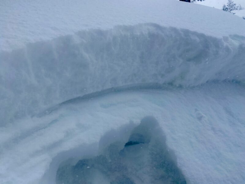 Small storm slab we triggered below treeline on small steep test slope.