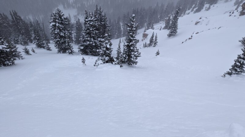 Small debris pile from intentional cornice/wind slab release.