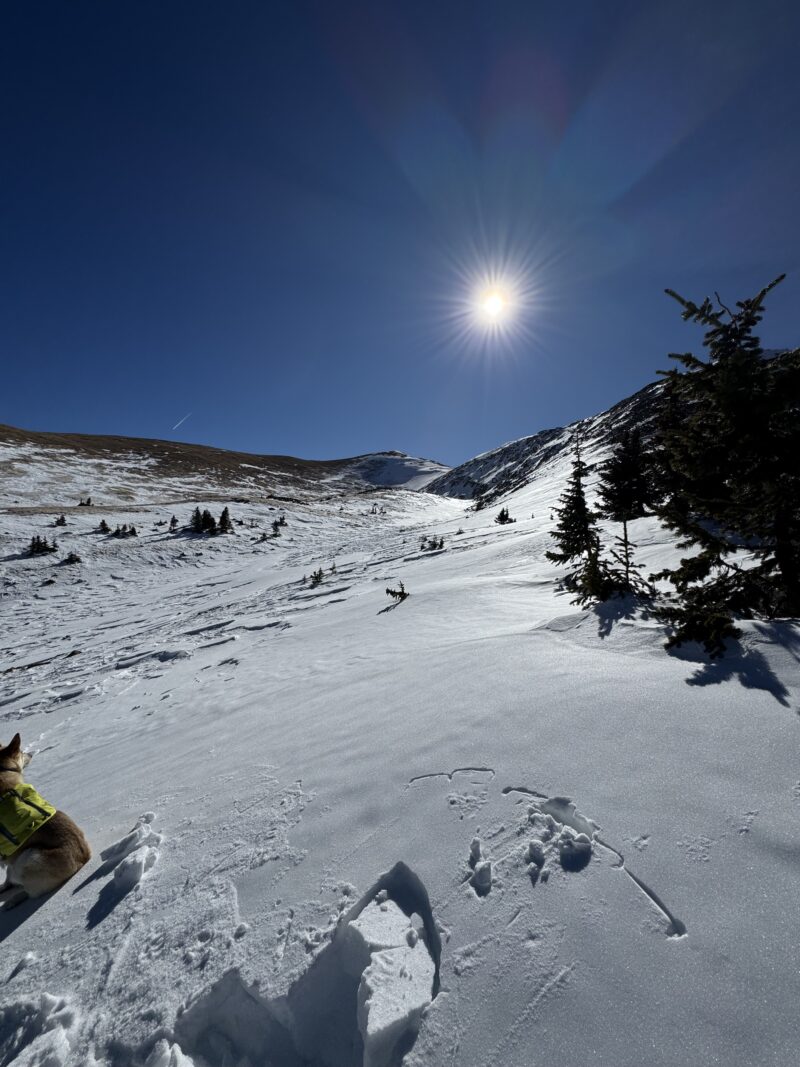 Wind blown ridges with large Cornices, hard slabs present, most likely forming from strong winds