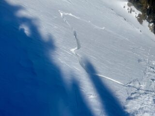 This is near treeline on an East aspect on the leeward side of a ridge. Today we were finding soft slabs forming on mainly easterly and north aspects from last nights winds drifting low-density snow that has fallen over the last 10 days.  This slabs were a lot more reactive today as the are forming on top of very weak faceted/depth hoar snow from the dry winter we've had.  We still don't have enough weight on many slopes, but is enough to be heads up while traveling in wind prone areas.  The snowpack beneath is incredibly weak, one of the weakest I've ever seen and we should see avalanche danger ramp up once we get more snow, with potential of a significant storm middle of next week. 