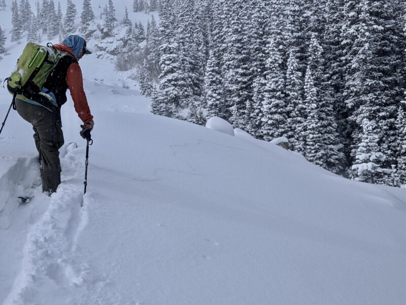 A 30+ foot wide shooting crack indicative of storm slabs that have formed over this period of heavy snowfall