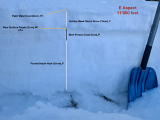 Jan 2, 2025: A weak, shallow snowpack that represents much of our East-facing terrain