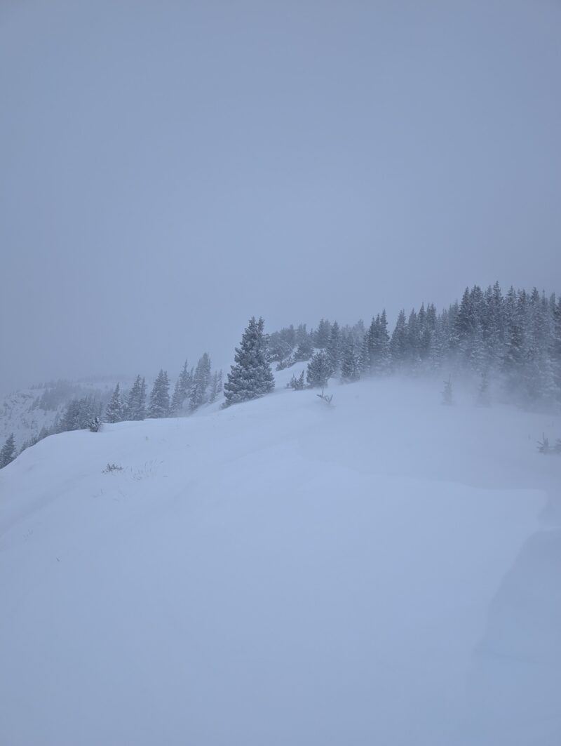 East Winds easily transporting fresh snow across a ridge line.