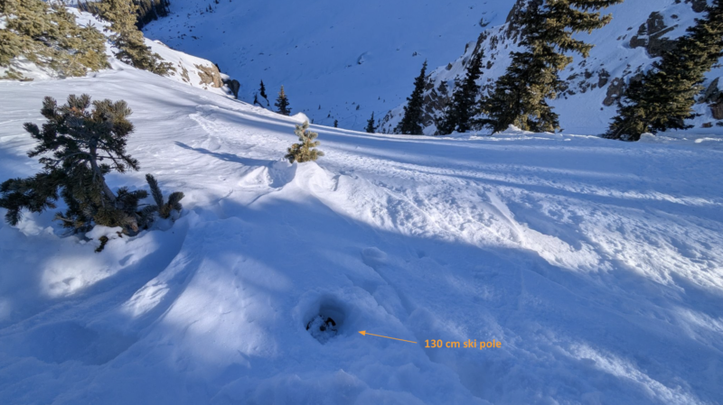 The deepest drift I poked into was 140 cm.