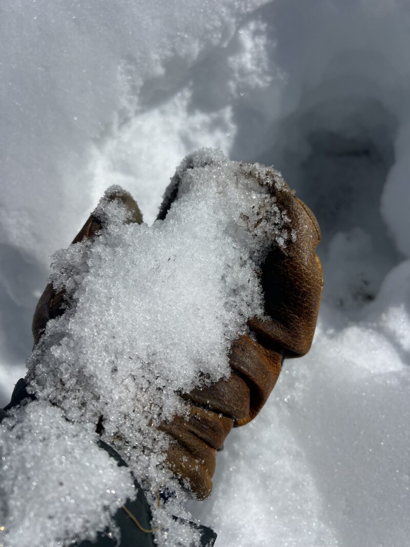 Larger facets near the top