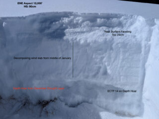 Feb 12, 2026: With new snow and wind in the forecast over the next week, we expect avalanches to initially fail at the upper near surface facets but as snow totals add up next week, we could see avalanches failing down on deeper weak layers near the ground. 